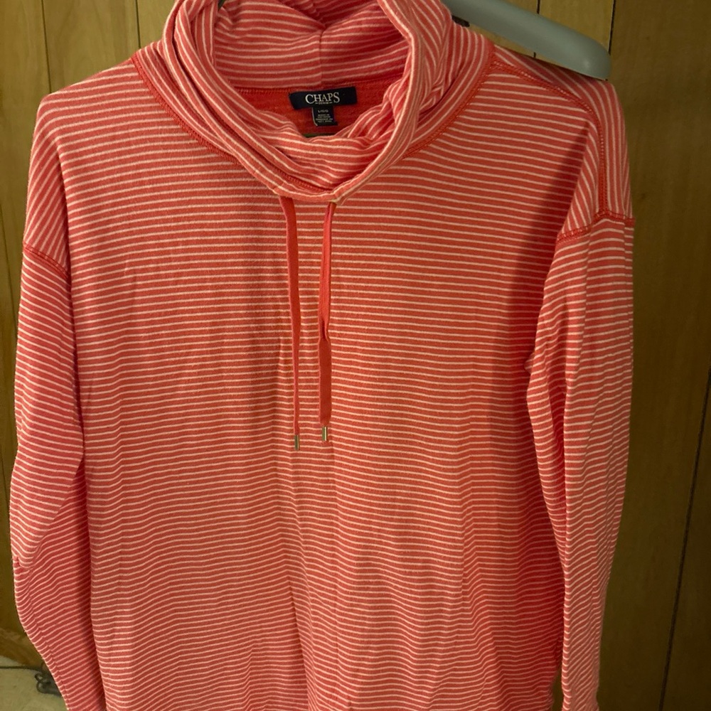 Chaps Orange and White Striped Cowl Neck Top